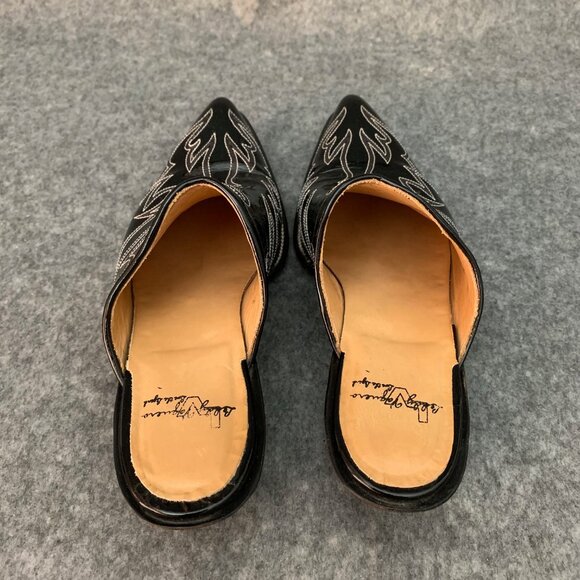 Leddy Vaquero Women’s Black Patent Leather Western Cowboy Mules Slip On Sandals - Picture 8 of 11